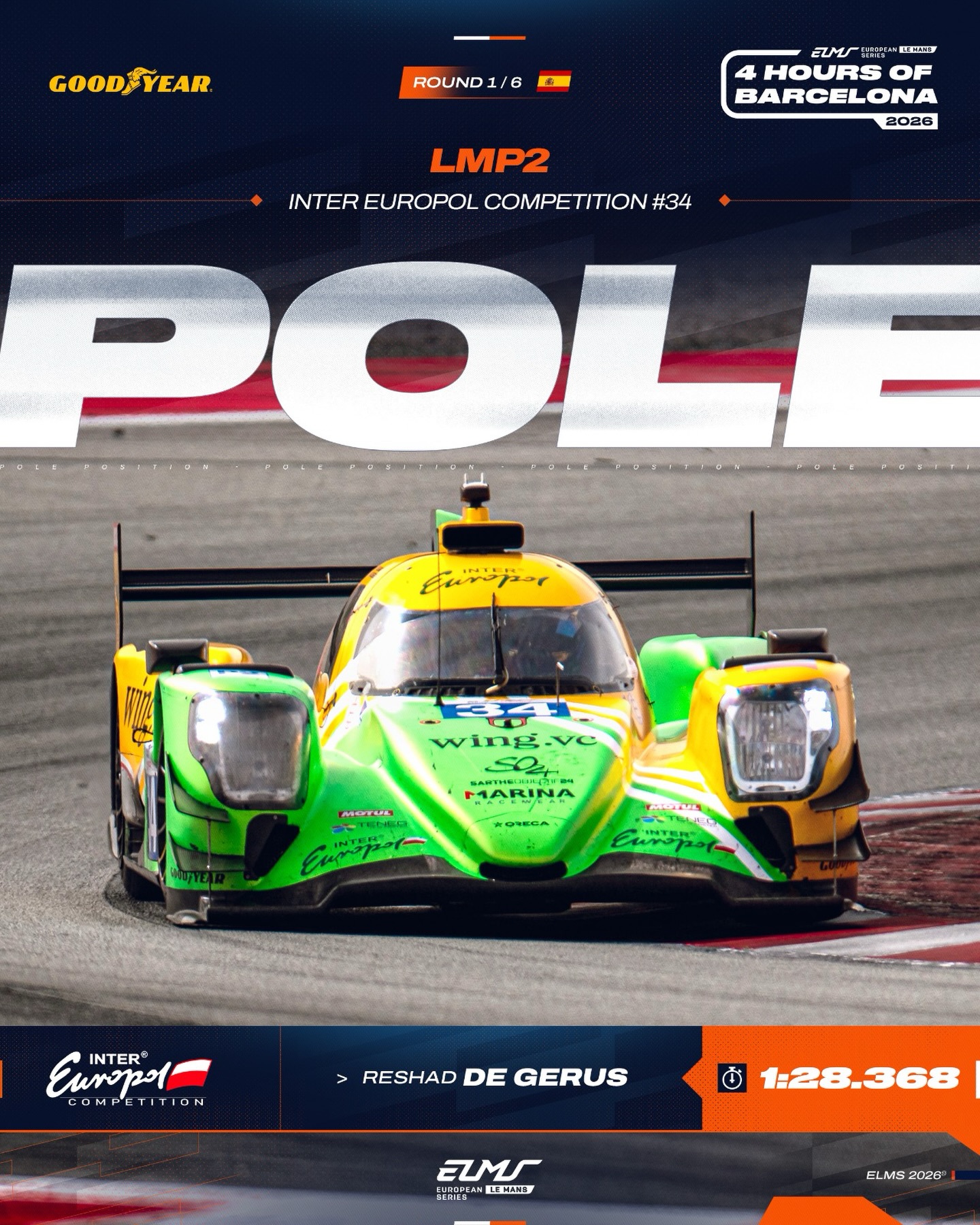 Picking up where he left off at Barcelona! Frenchman Reshad De Gerus puts the two-driver #34 outfit 