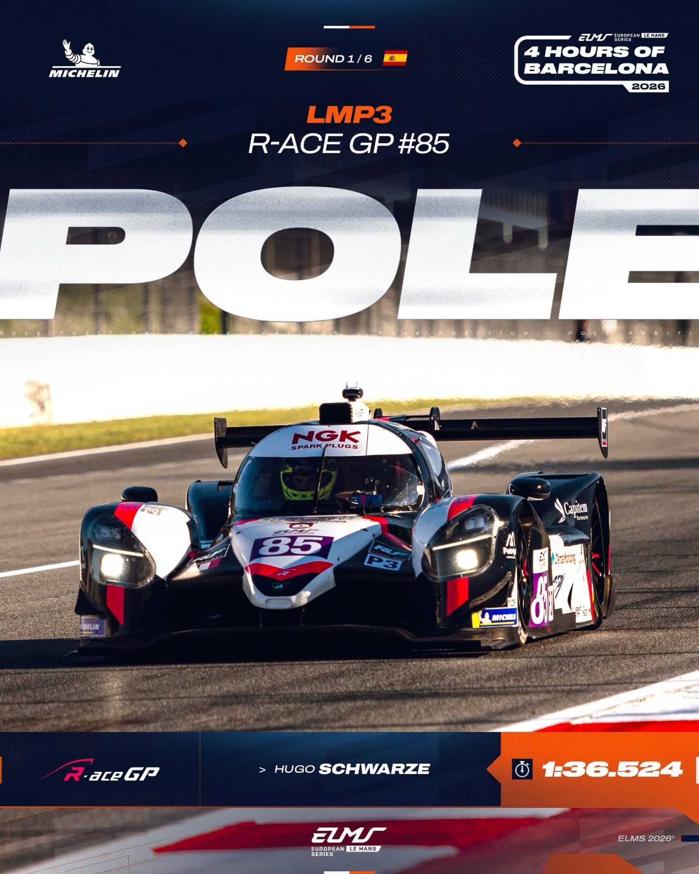 Schwarze stepping it up 💪 It’s a debut pole for Hugo Schwarze as he guides R-ace GP to its first #EL